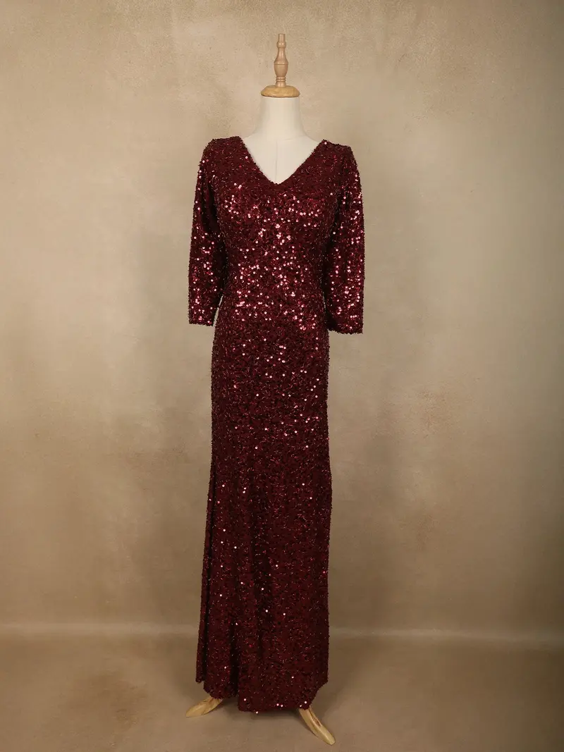 Deep Maroon Heavy Sequins Embroidered Design Shimmer Party Wear Gown 1