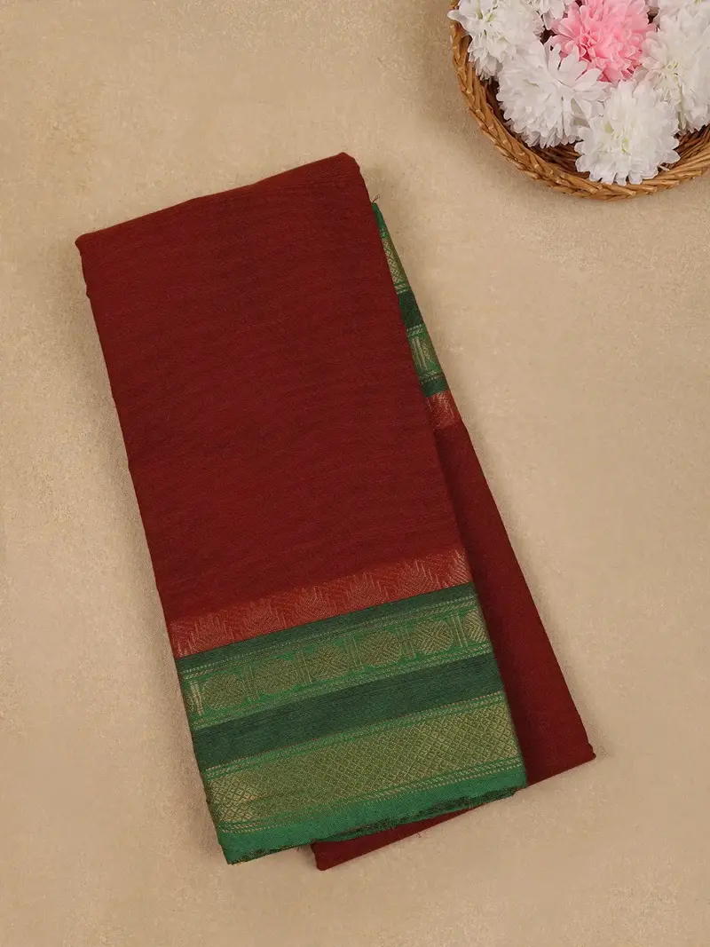 Deep Maroon Solid Cotton Fancy Saree 1