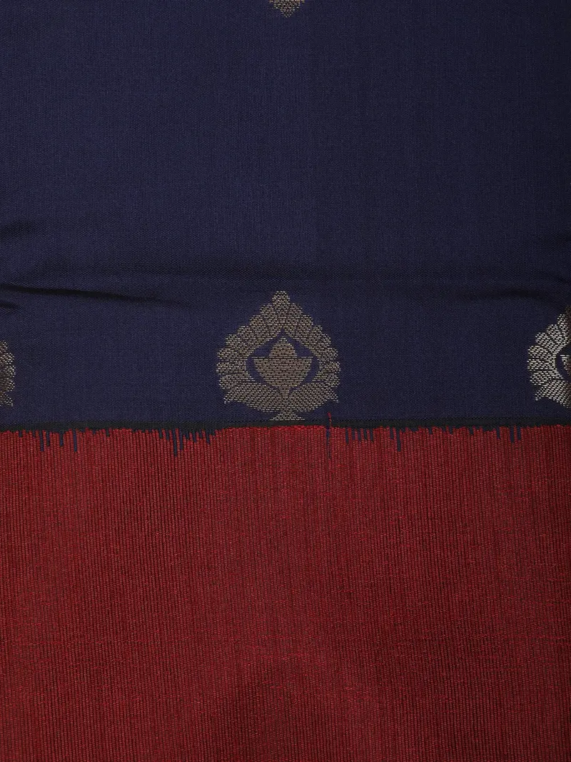 Deep Navy Blue Butta Design Semi Silk Fancy Saree With Contrast Border 2