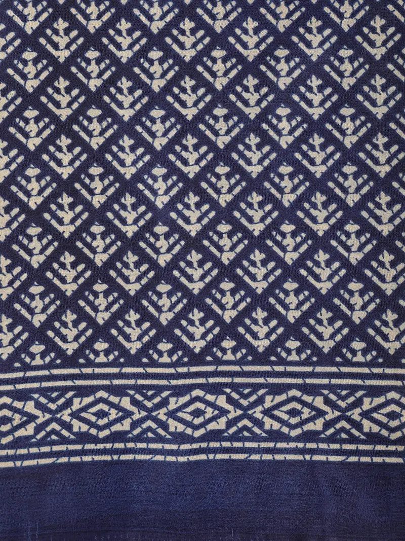 Deep Navy Blue Geometric Printed Design Mixed Silk Cotton Fancy Saree 2
