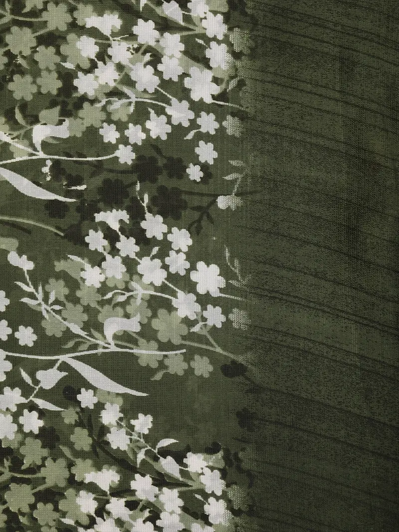 Deep Olive Green Floral Woven Design Blended Cotton Saree 2