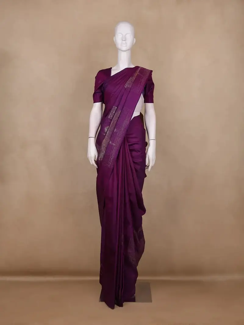 Deep Plum Purple Geometric Design Pure Kanchipuram Silk Saree 1