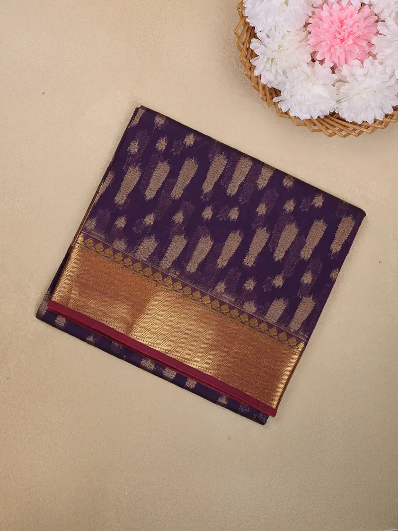 Deep Purple Abstract Zari Woven Design Silk Cotton Saree With Contrast Border 1