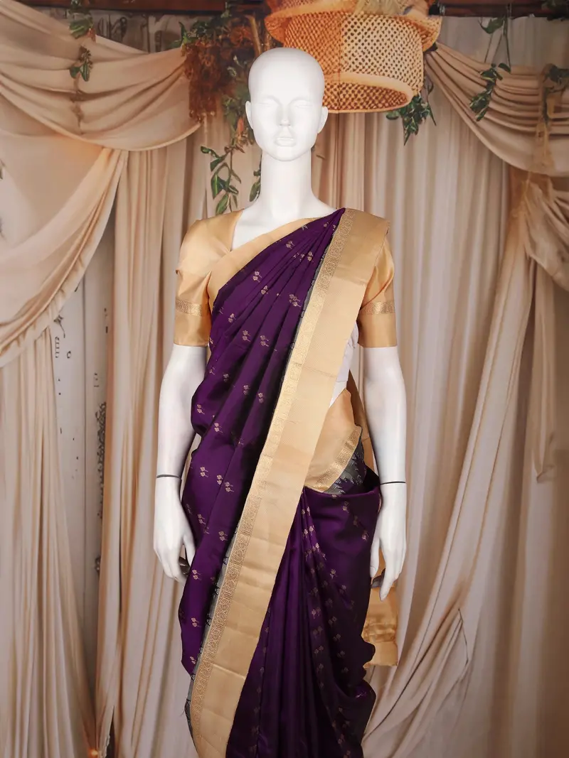 Deep Purple Butta Woven Design Pure Kanchipuram Silk Saree With Contrast Border 2