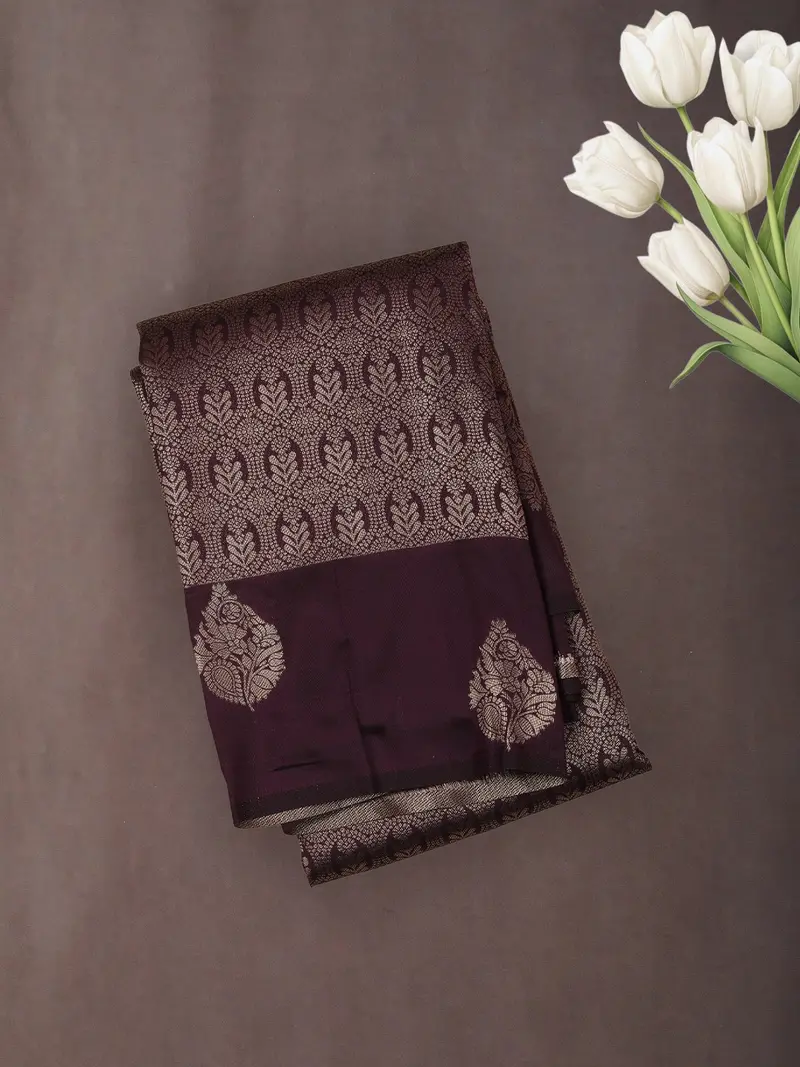 Deep Purple Floral Zari Woven Design Art Silk Saree 1