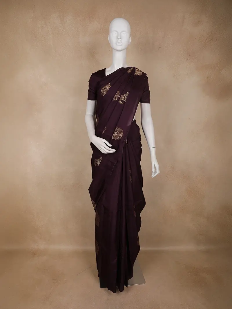 Deep Purple Paisley Butta Design Soft Silk Fancy Wear Saree With Self Border 1