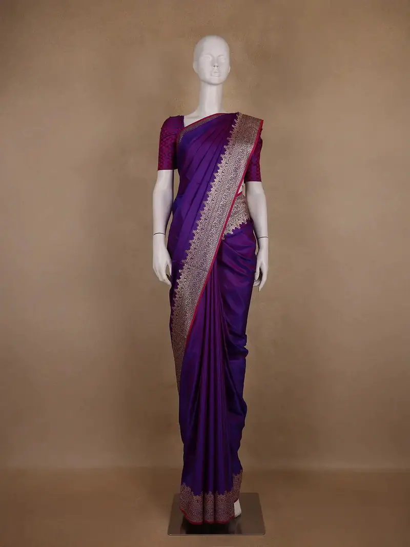 Deep Purple Solid Design Tissue Saree 1