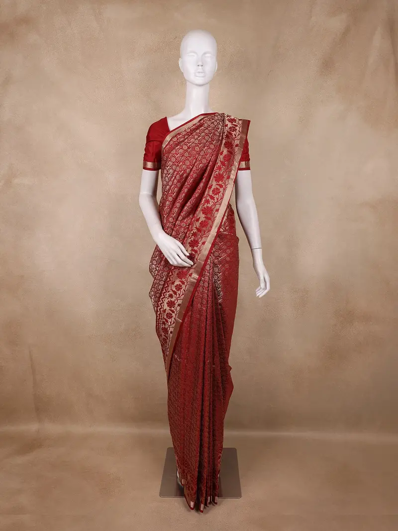 Deep Red Animal Design Kanchipuram Silk Saree 1