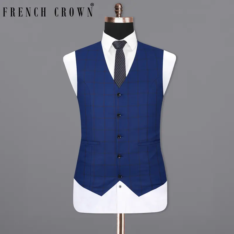 Deep Sapphire Windowpane Waistcoat 1