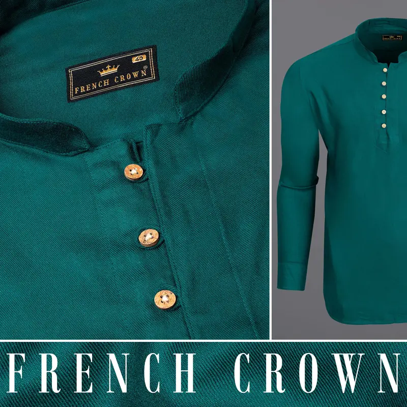 Deep Sea Green Premium Tencel Kurta Shirt 8