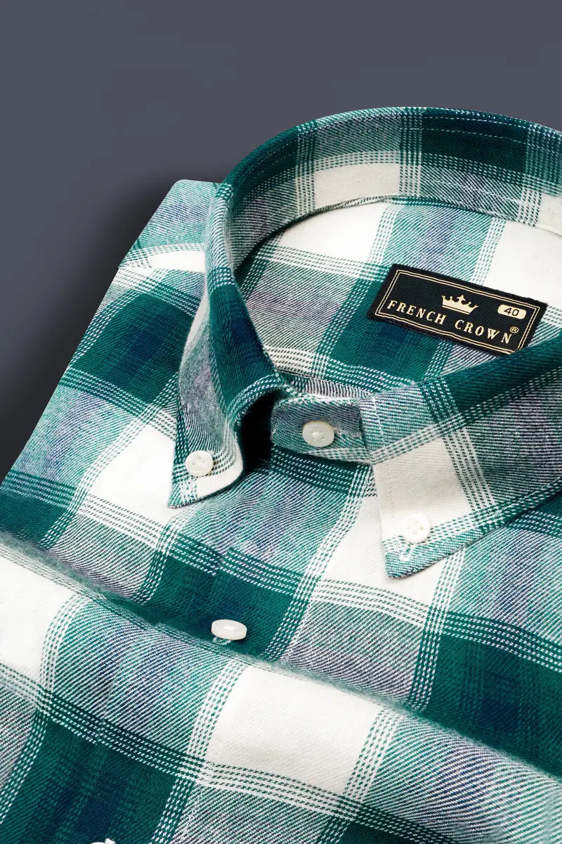 Deep Sea Green With Vista White Plaid Flannel Shirt 1