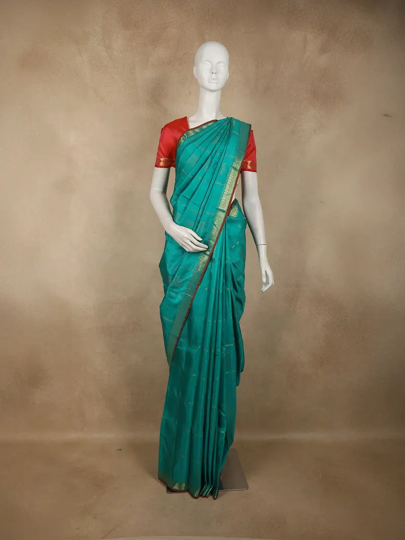 Deep Teal Blue Stripes Zari Woven Design Pure Kanchipuram Silk Saree With Zari Border 1