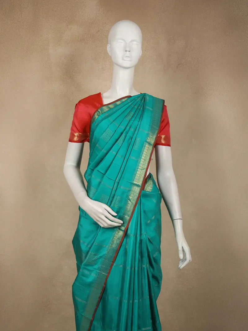 Deep Teal Blue Stripes Zari Woven Design Pure Kanchipuram Silk Saree With Zari Border 2