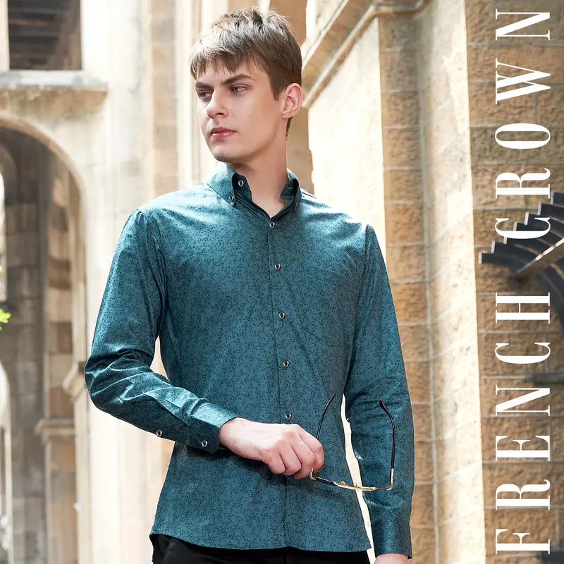 Deep Teal Green Ditsy Textured Royal Oxford Shirt 1