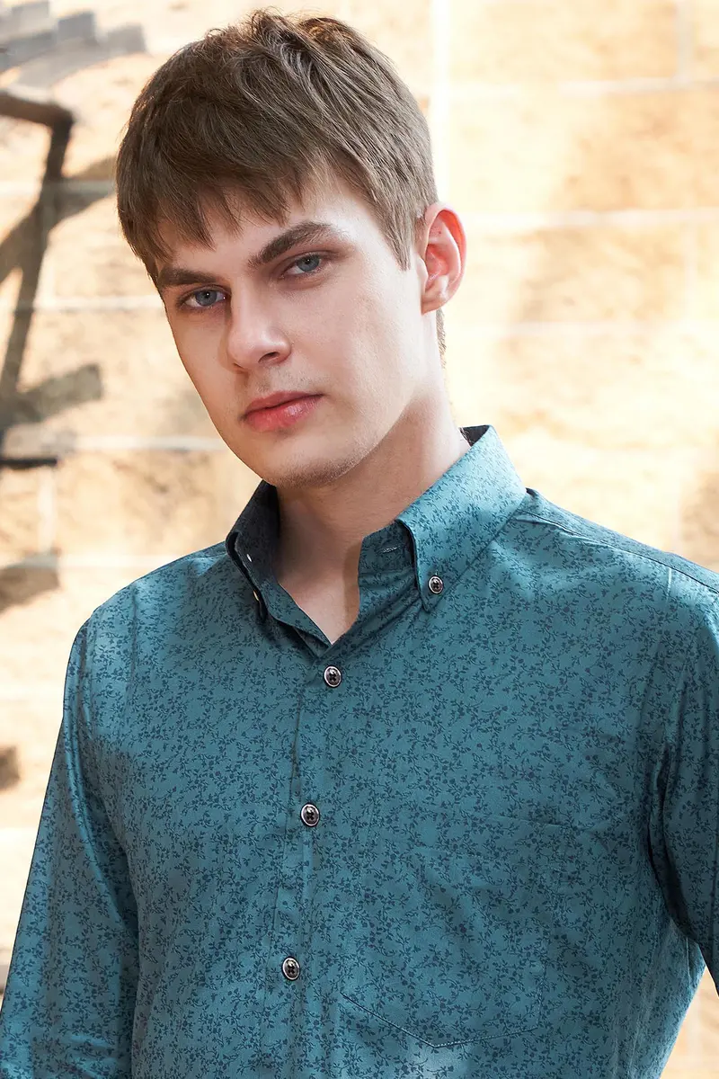 Deep Teal Green Ditsy Textured Royal Oxford Shirt 2