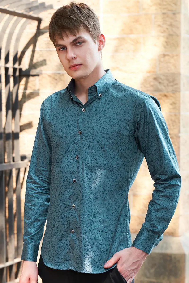 Deep Teal Green Ditsy Textured Royal Oxford Shirt 5