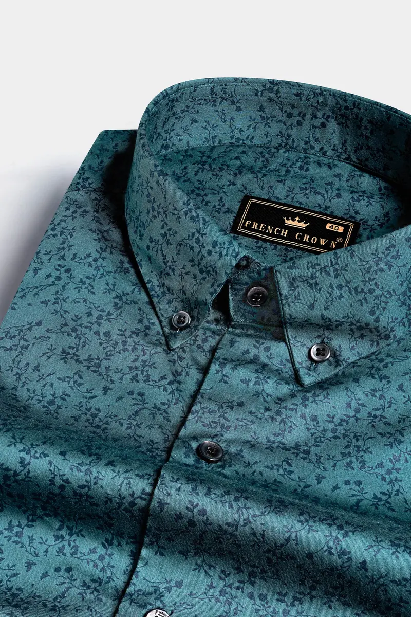 Deep Teal Green Ditsy Textured Royal Oxford Shirt 6