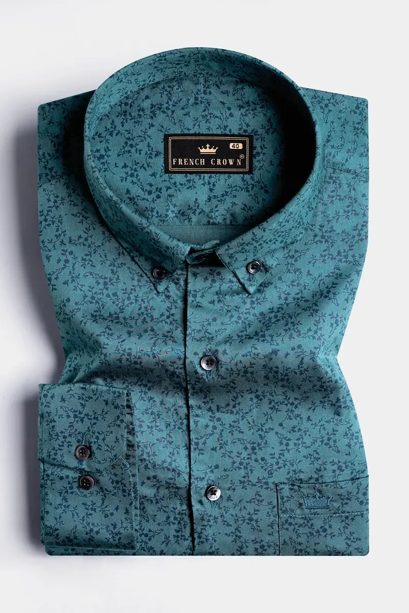Deep Teal Green Ditsy Textured Royal Oxford Shirt 7