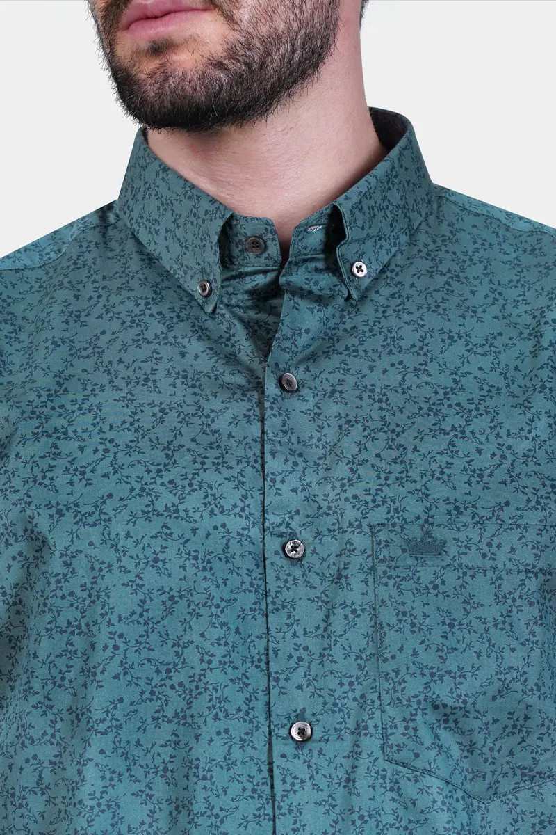 Deep Teal Green Ditsy Textured Royal Oxford Shirt 8