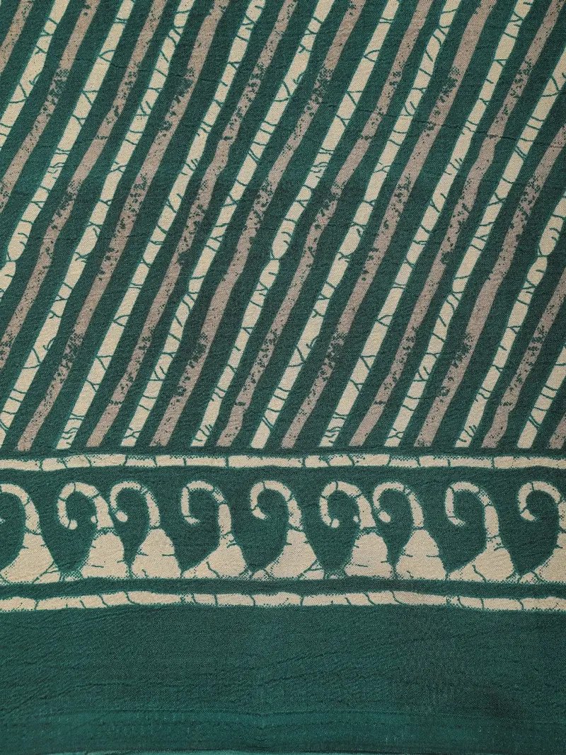 Deep Teal Green Kalamkari Printed Design Mixed Silk Cotton Fancy Saree 2