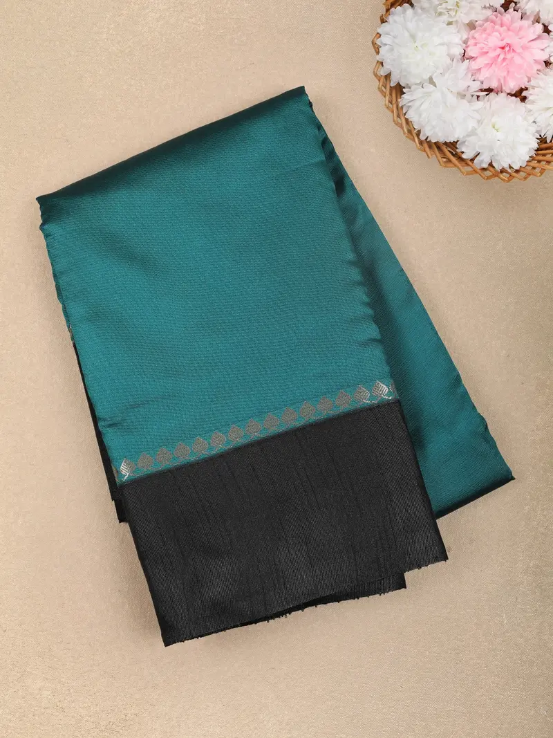 Deep Teal Green Solid Design Soft Silk Fancy Wear Saree With Contrast Border 1