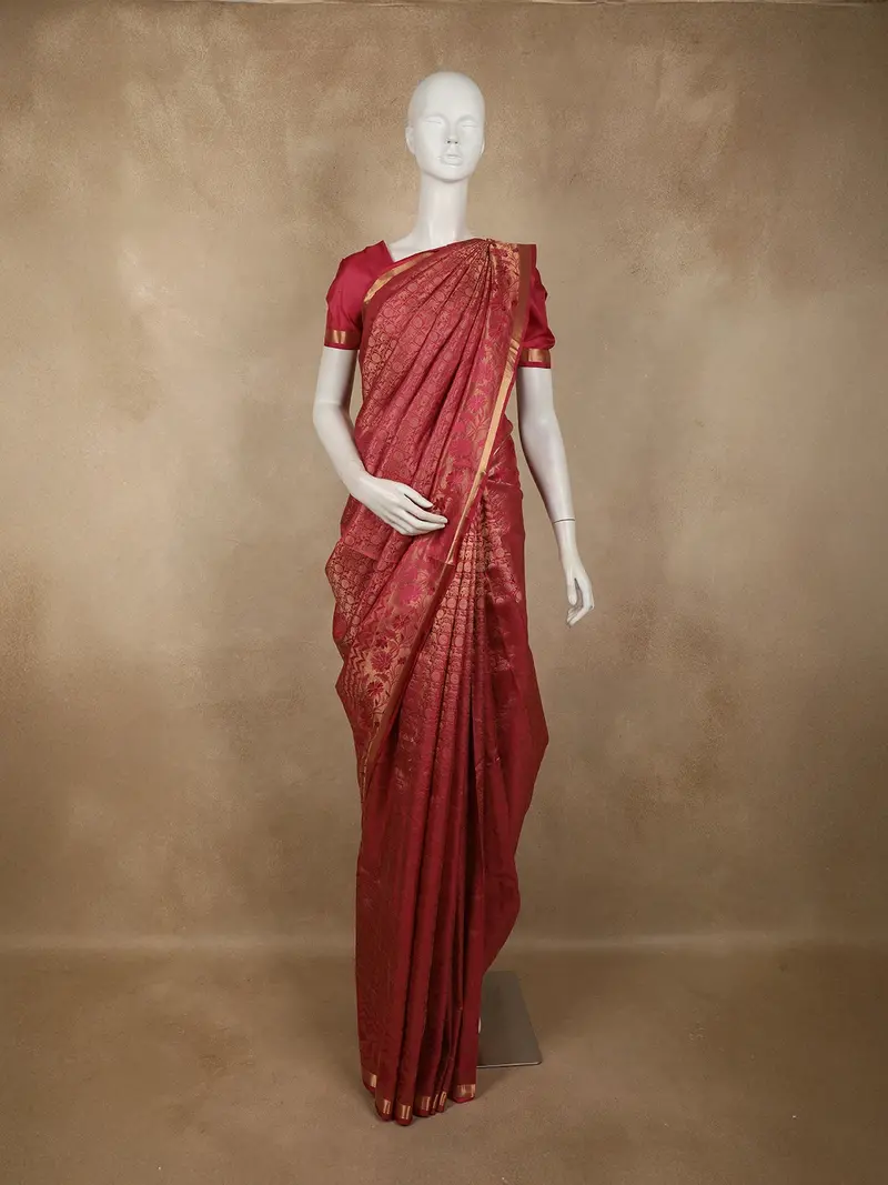 Deep Wine Animal Motif Zari Woven Design Pure Kanchipuram Silk Saree With Zari Border 1