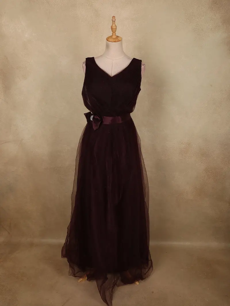 Deep Wine Burgundy Pleated Design Net Party Wear Gown With Bow Waist Detail 1