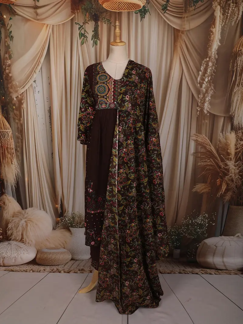 Deep Wine Floral Printed Design Cotton Anarkali Salwar Suit With Dupatta 1