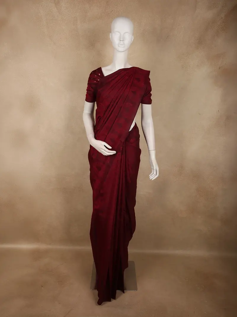 Deep Wine Maroon Geometric Woven Design Pure Kanchipuram Silk Saree With Self Border 1
