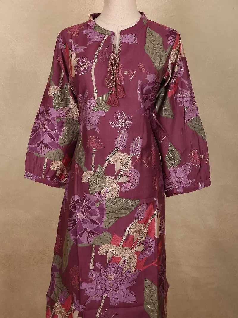 Deep Wine Purple Floral Printed Design Cotton Co-Ord Set 2
