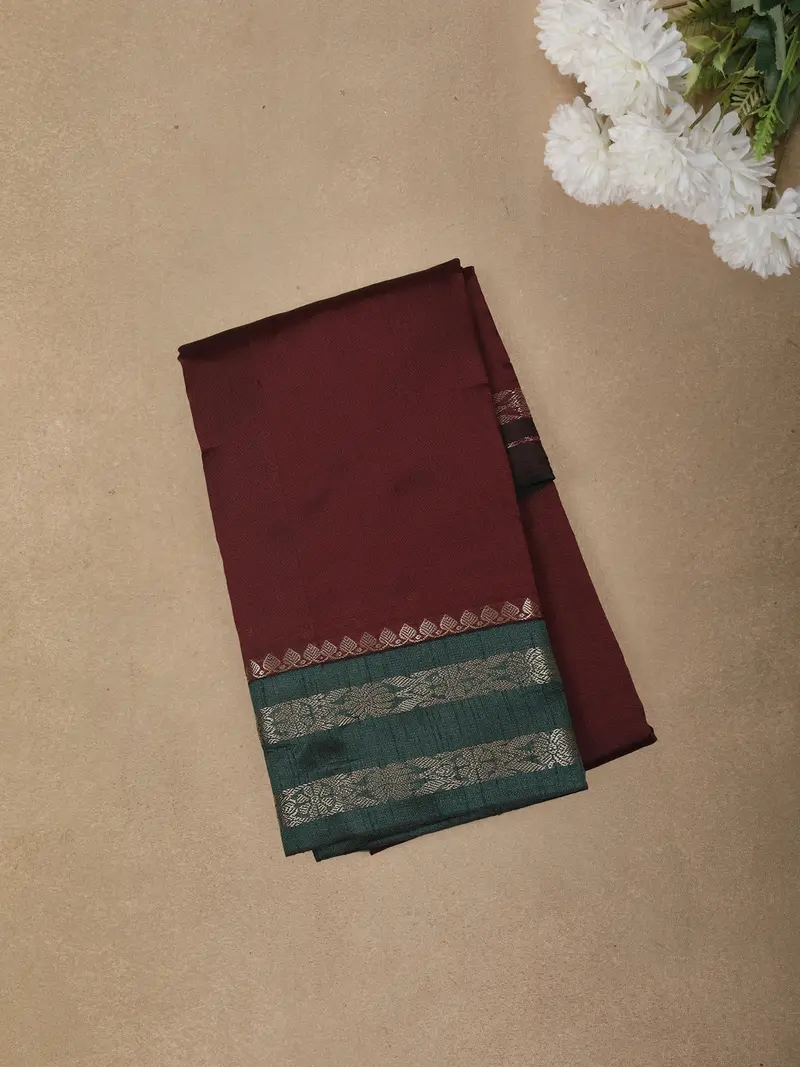 Deep Wine Solid Design Semi Silk Fancy Saree With Contrast Zari Border 1
