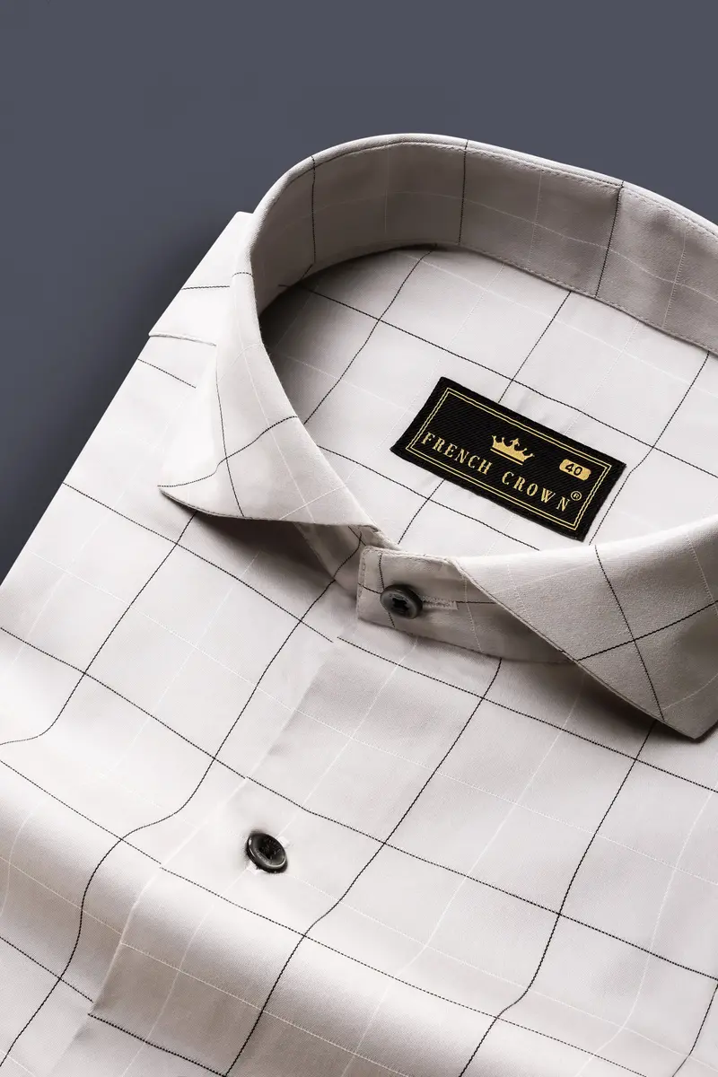 Delta Gray Windowpane Dobby Textured Premium Giza Cotton Shirt 1