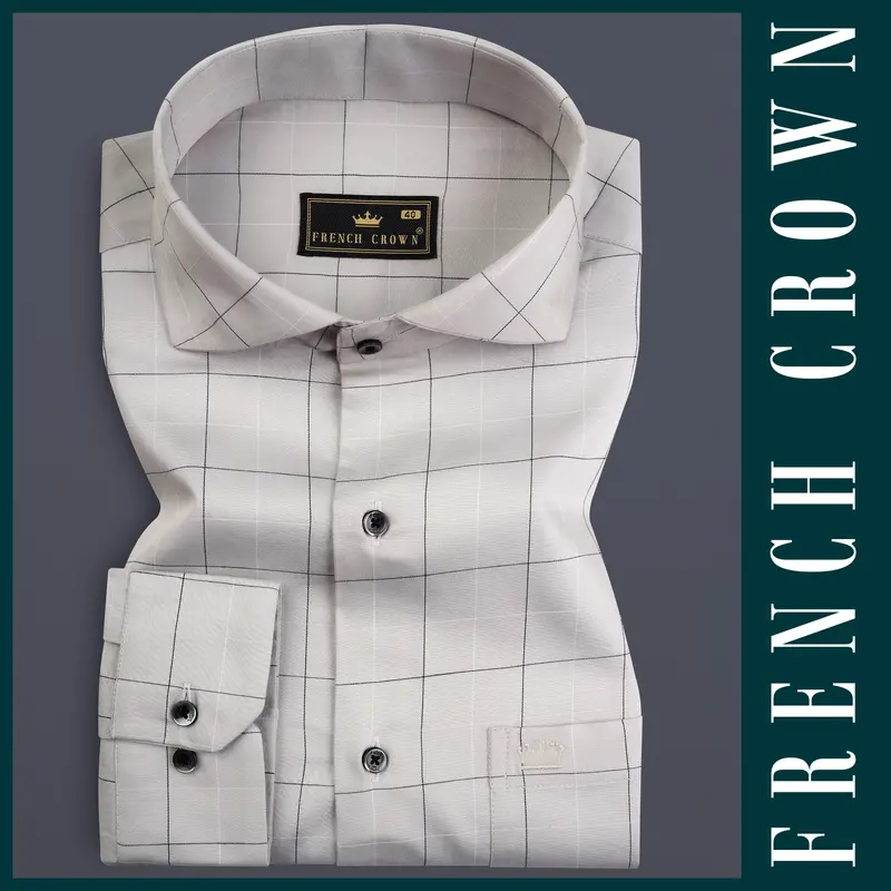 Delta Gray Windowpane Dobby Textured Premium Giza Cotton Shirt 10
