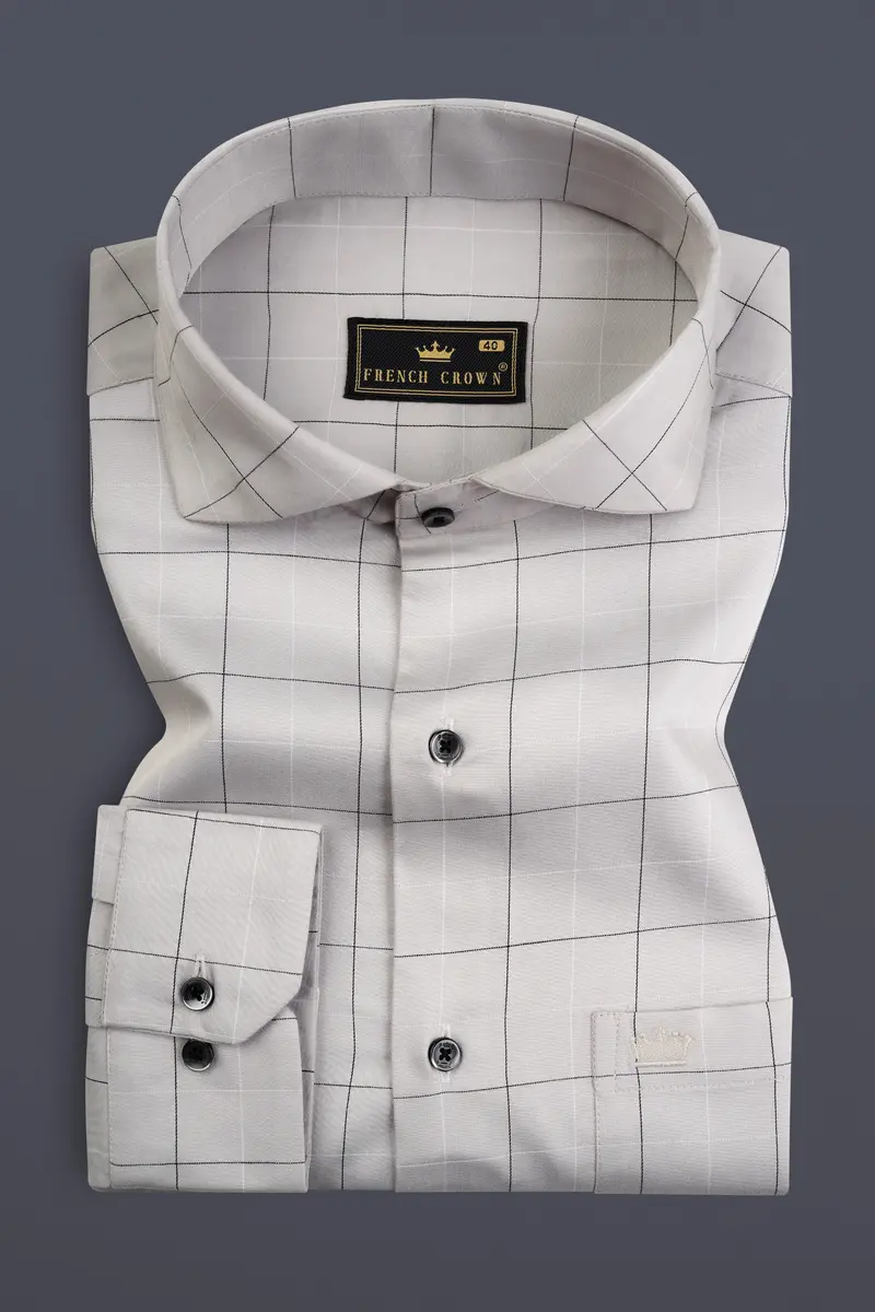 Delta Gray Windowpane Dobby Textured Premium Giza Cotton Shirt 3