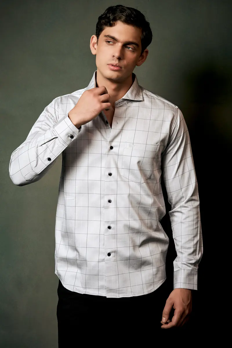 Delta Gray Windowpane Dobby Textured Premium Giza Cotton Shirt 4