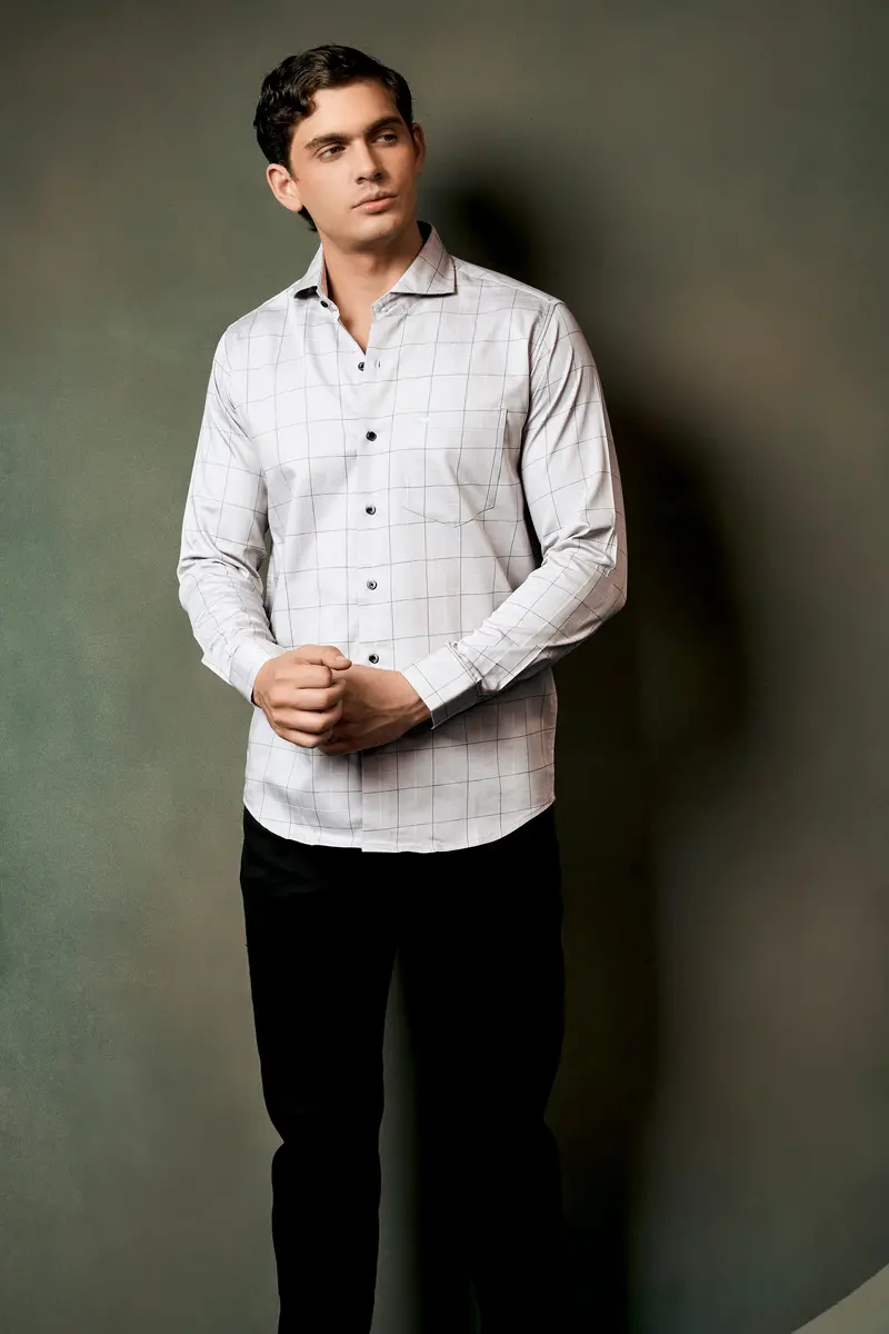 Delta Gray Windowpane Dobby Textured Premium Giza Cotton Shirt 5