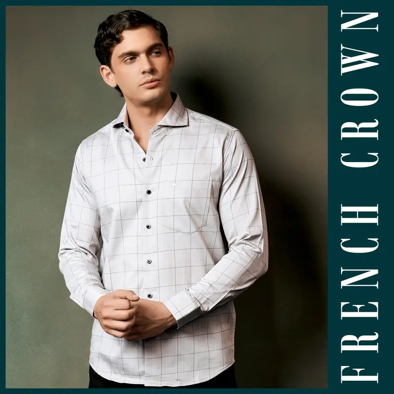 Delta Gray Windowpane Dobby Textured Premium Giza Cotton Shirt 6