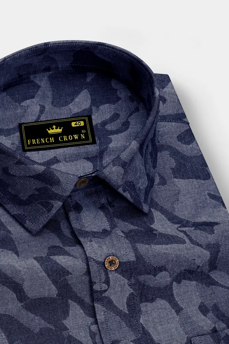 Denicrest-Sapphire Denim Blue Camouflage Printed Super Soft Premium Cotton Casual Shirt 2