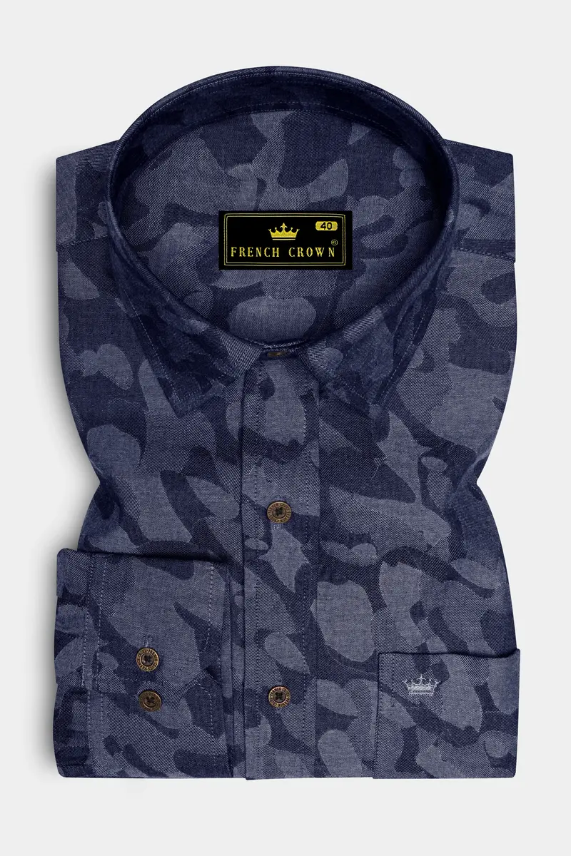 Denicrest-Sapphire Denim Blue Camouflage Printed Super Soft Premium Cotton Casual Shirt 4
