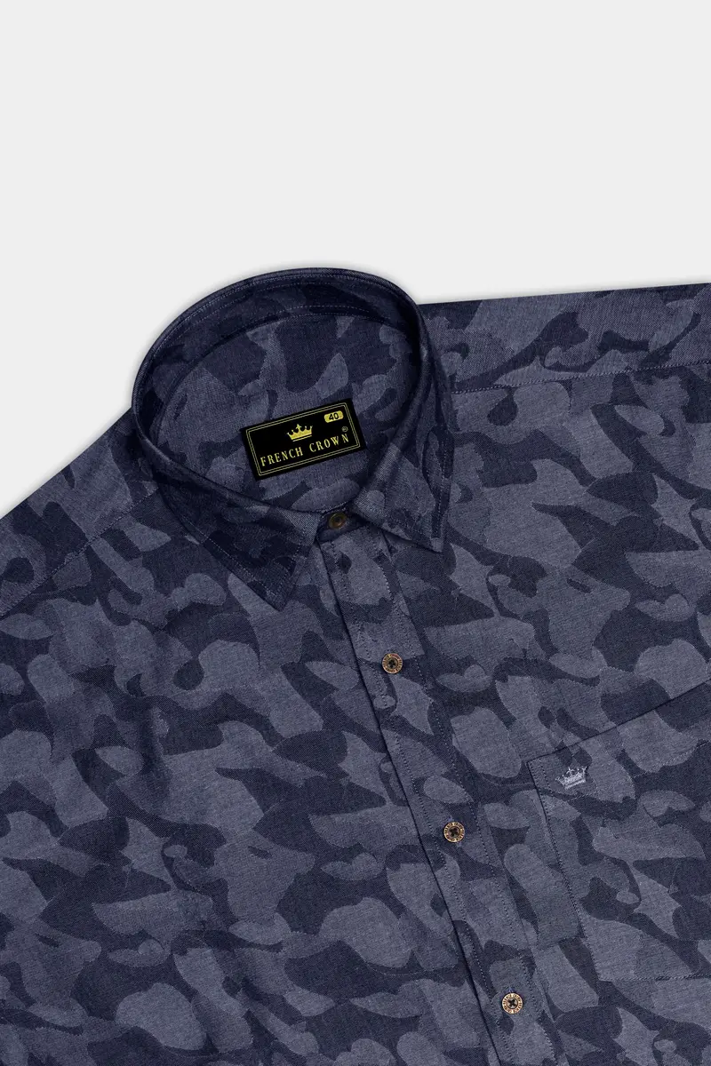 Denicrest-Sapphire Denim Blue Camouflage Printed Super Soft Premium Cotton Casual Shirt 5