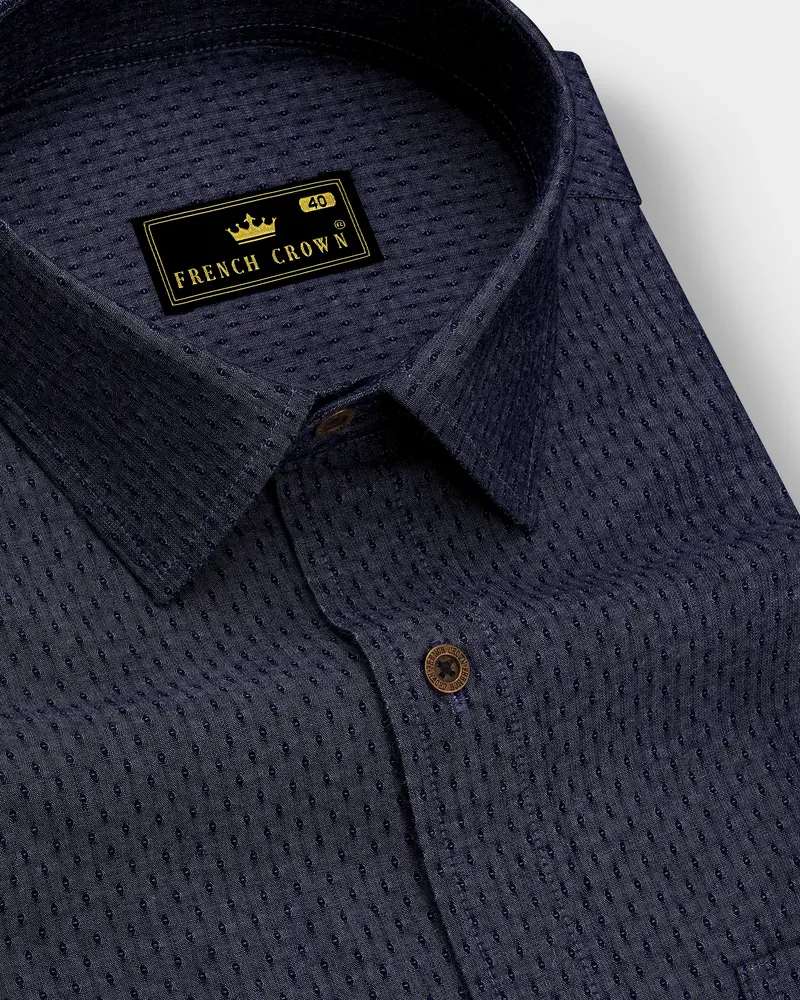 Denidots-Baltic Sea Denim Blue Geometric Dots Textured Super Soft Premium Cotton Casual Shirt 1