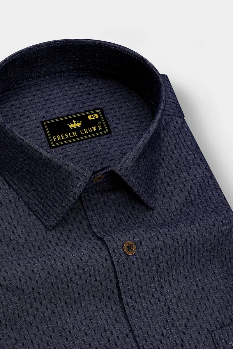 Denidots-Baltic Sea Denim Blue Geometric Dots Textured Super Soft Premium Cotton Casual Shirt 2
