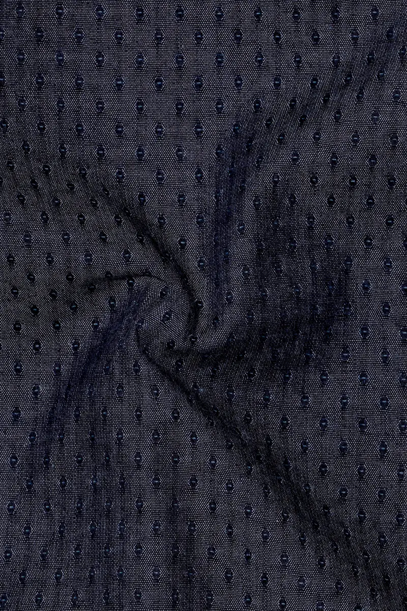 Denidots-Baltic Sea Denim Blue Geometric Dots Textured Super Soft Premium Cotton Casual Shirt 3