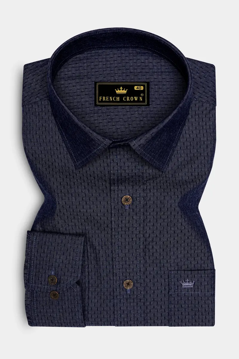 Denidots-Baltic Sea Denim Blue Geometric Dots Textured Super Soft Premium Cotton Casual Shirt 4