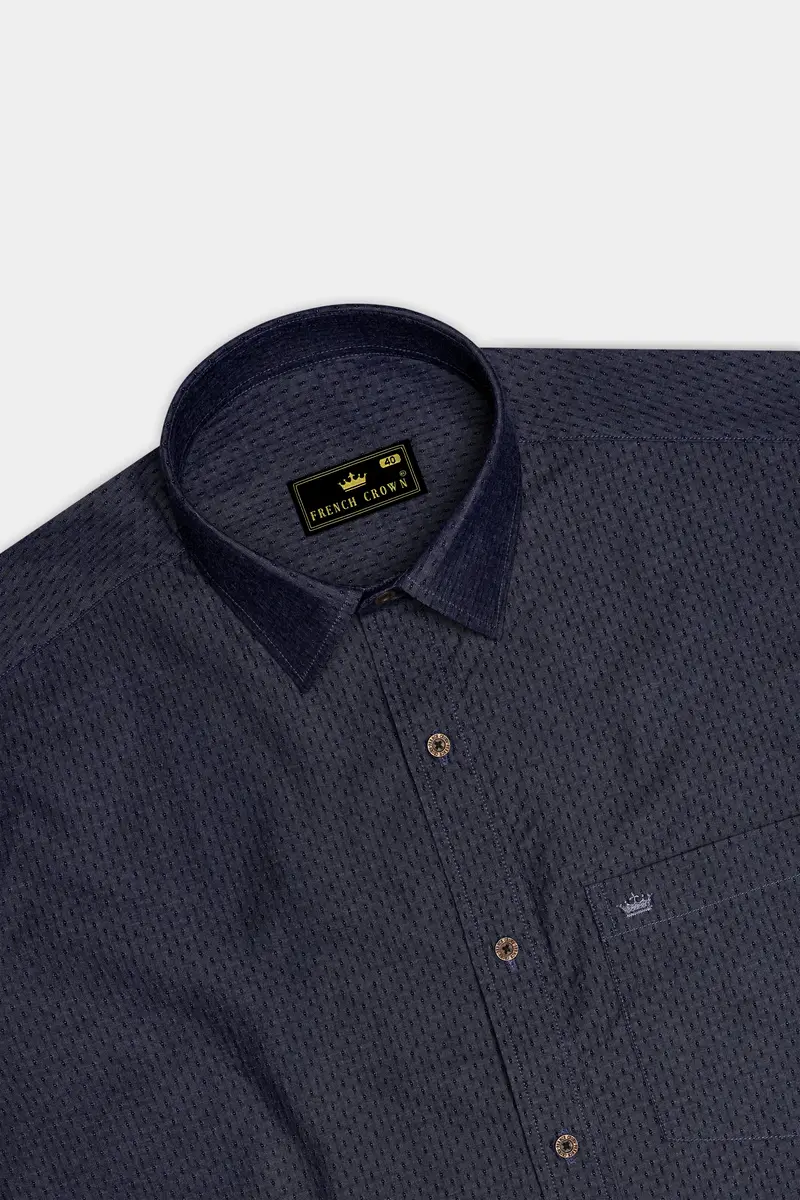 Denidots-Baltic Sea Denim Blue Geometric Dots Textured Super Soft Premium Cotton Casual Shirt 5