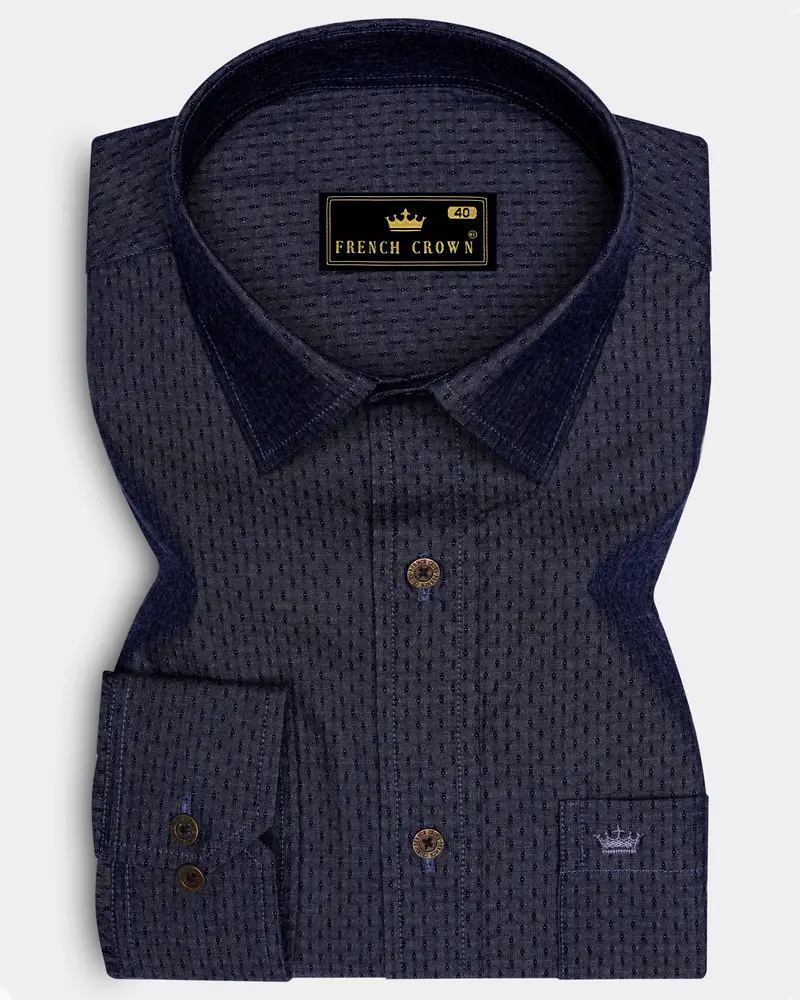 Denidots-Baltic Sea Denim Blue Geometric Dots Textured Super Soft Premium Cotton Casual Shirt 6