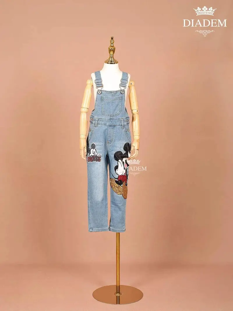 Denim Blue Full-Length Dungarees Paired With White T-Shirt 1
