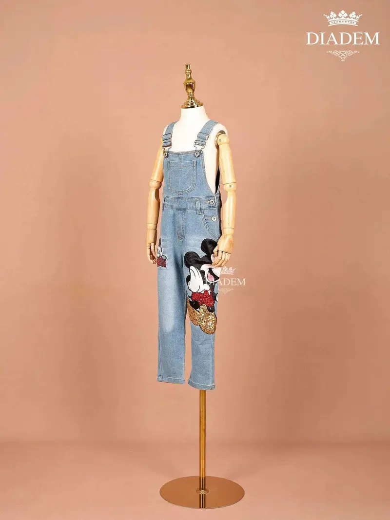 Denim Blue Full-Length Dungarees Paired With White T-Shirt 2