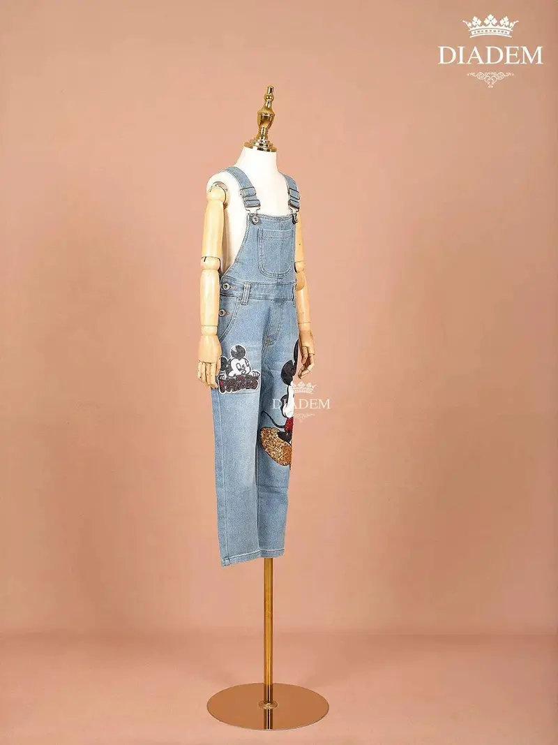 Denim Blue Full-Length Dungarees Paired With White T-Shirt 3