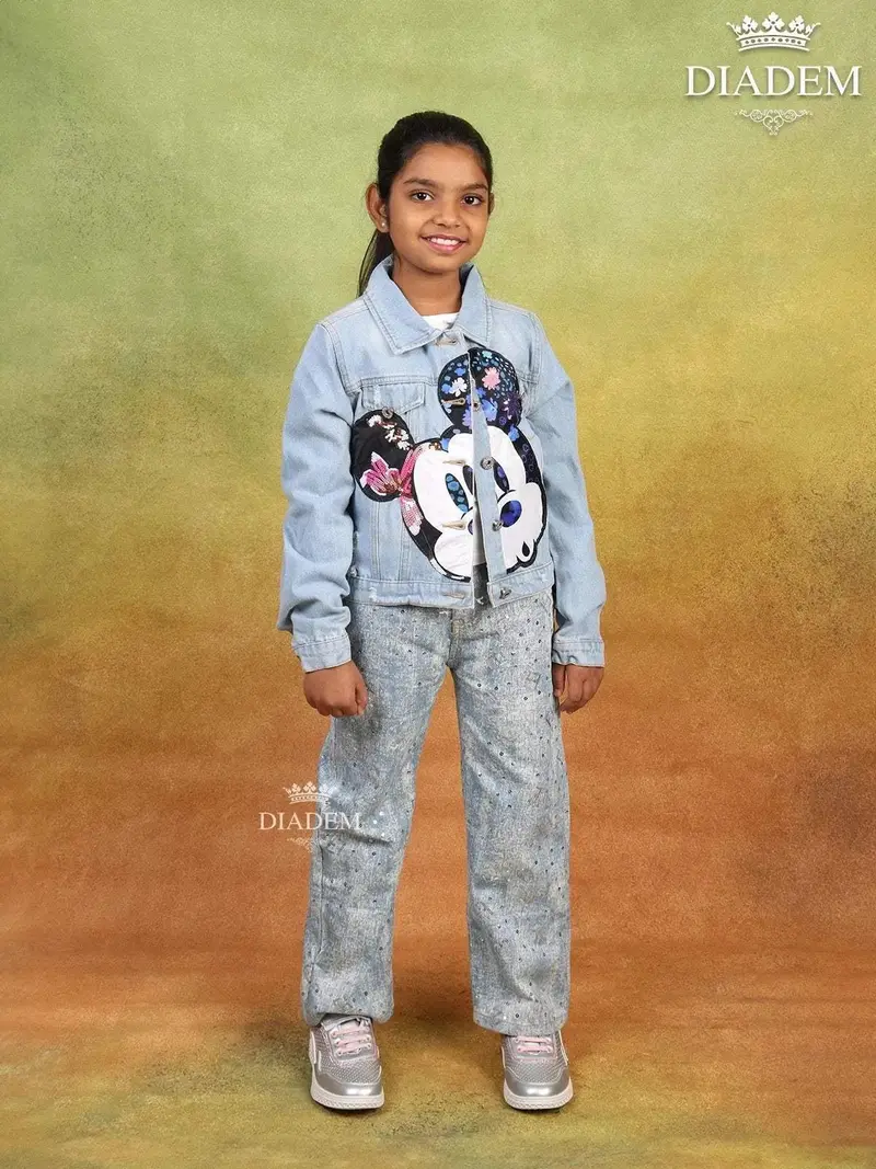 Denim Blue Full-Sleeve Jacket With Applique 1